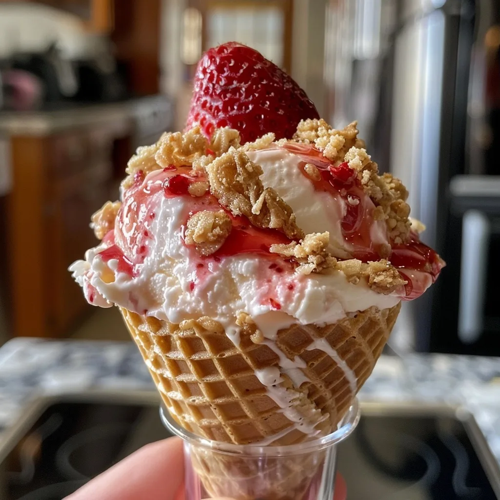 Single-Portion Strawberry Crunch Cheesecake Cone Recipe