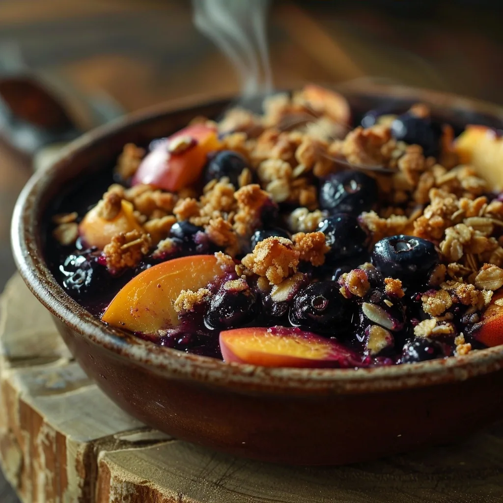 3-Minute Blueberry Peach Microwave Crisp Healthy Single Serve Dessert