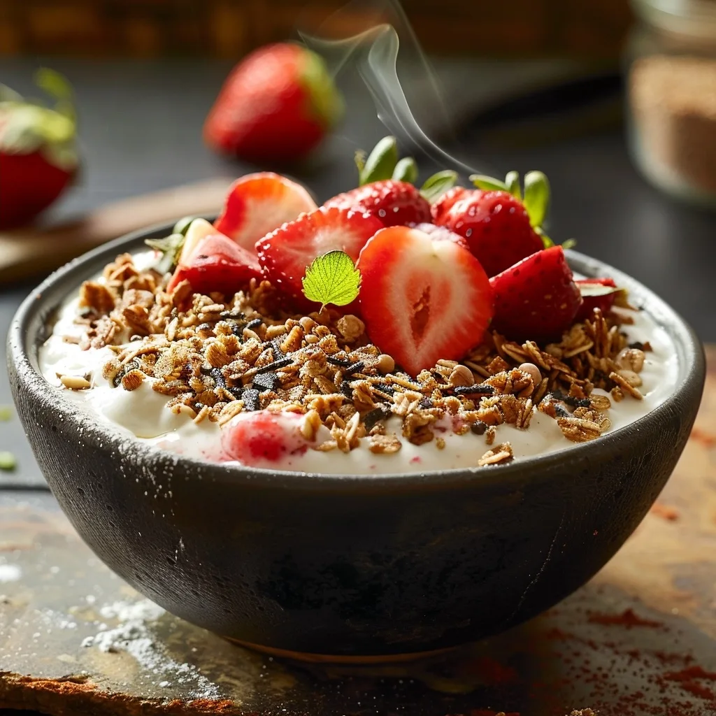 5-Minute Strawberry Cheesecake Greek Yogurt Bowl High Protein Snack