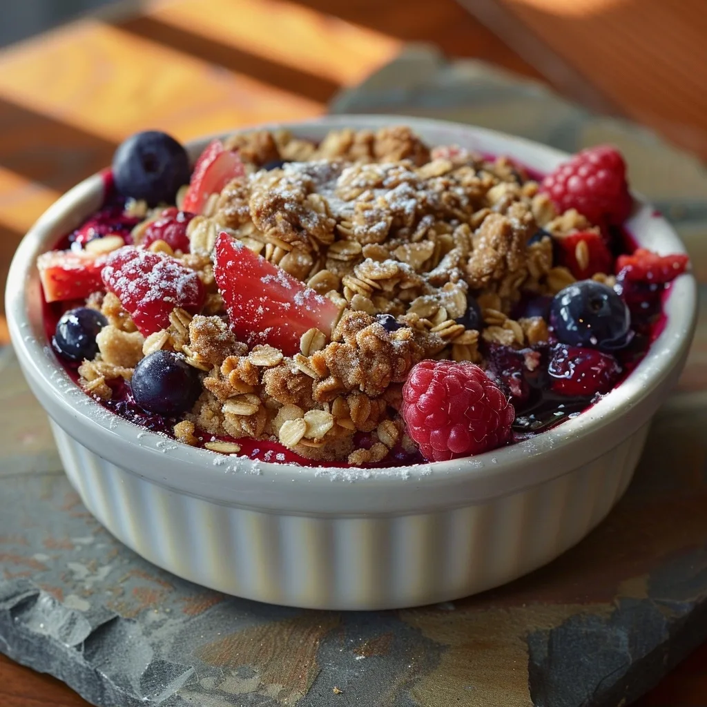 High-Protein Summer Berry Crisp Healthy Single Portion Dessert Recipe