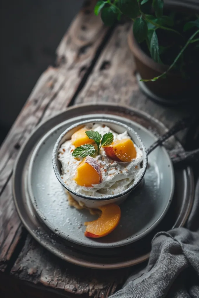 3-Minute Vanilla Peach Protein Mug Cake Healthy No Bake Treat