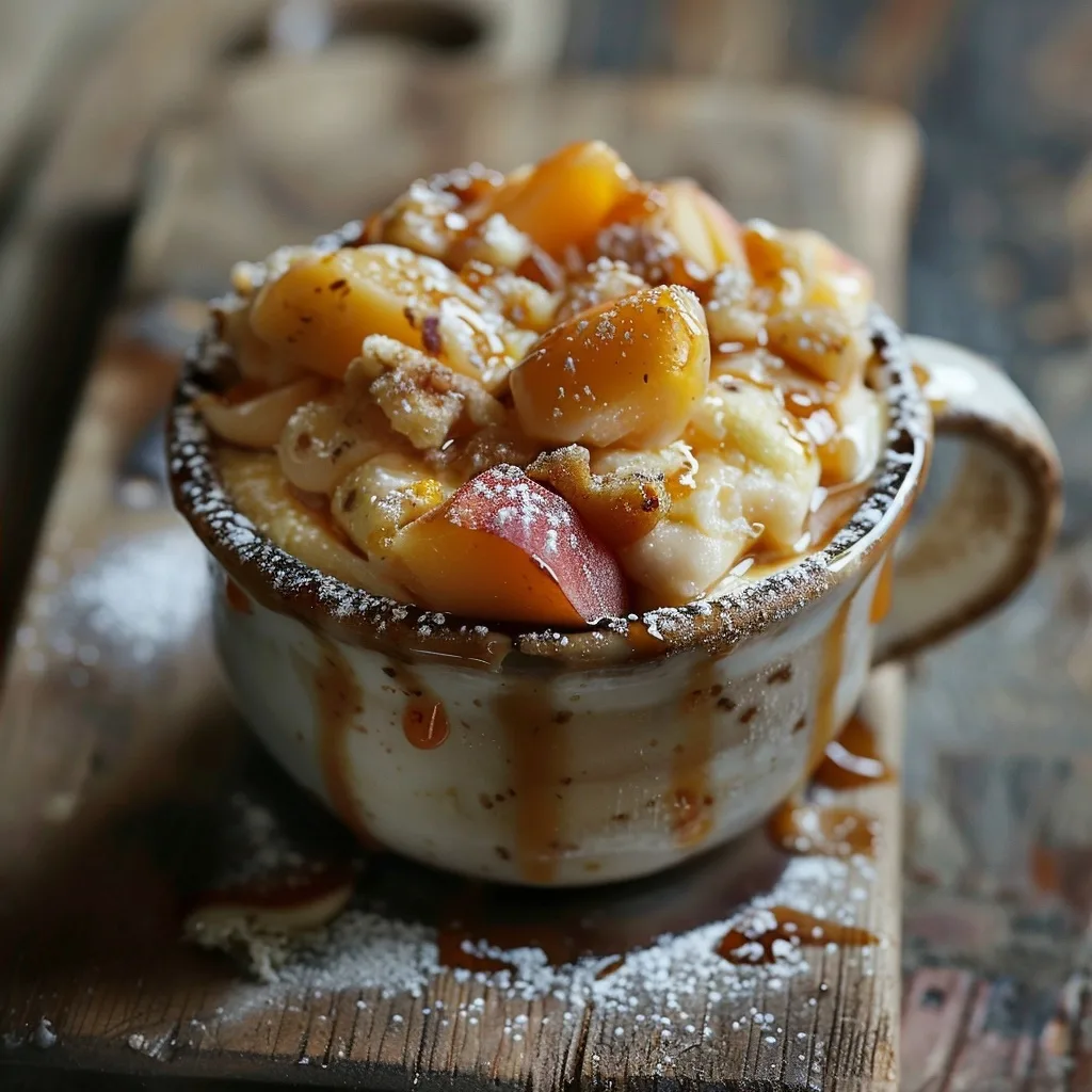 Healthy Peach and Cream Mug Cake High Protein Quick Snack