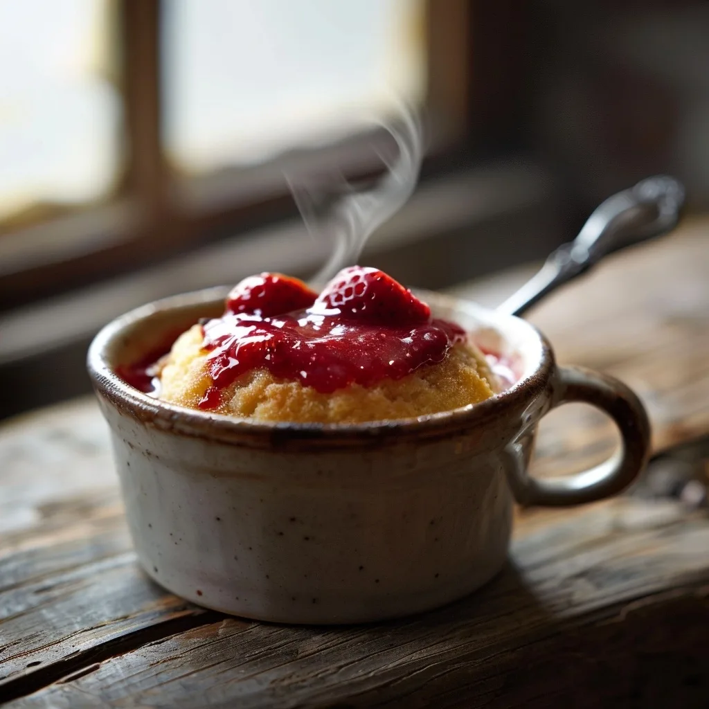 Healthy Single Serve Strawberry Filling Vanilla Mug Cake