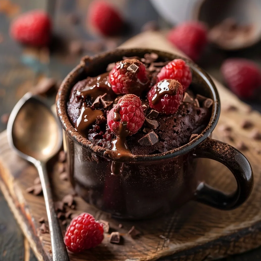 Macro Friendly Dark Chocolate Raspberry Banana Mug Cake