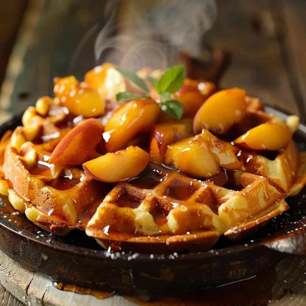 Healthy Peach Cobbler Waffle Recipe (Single Serve Brunch)