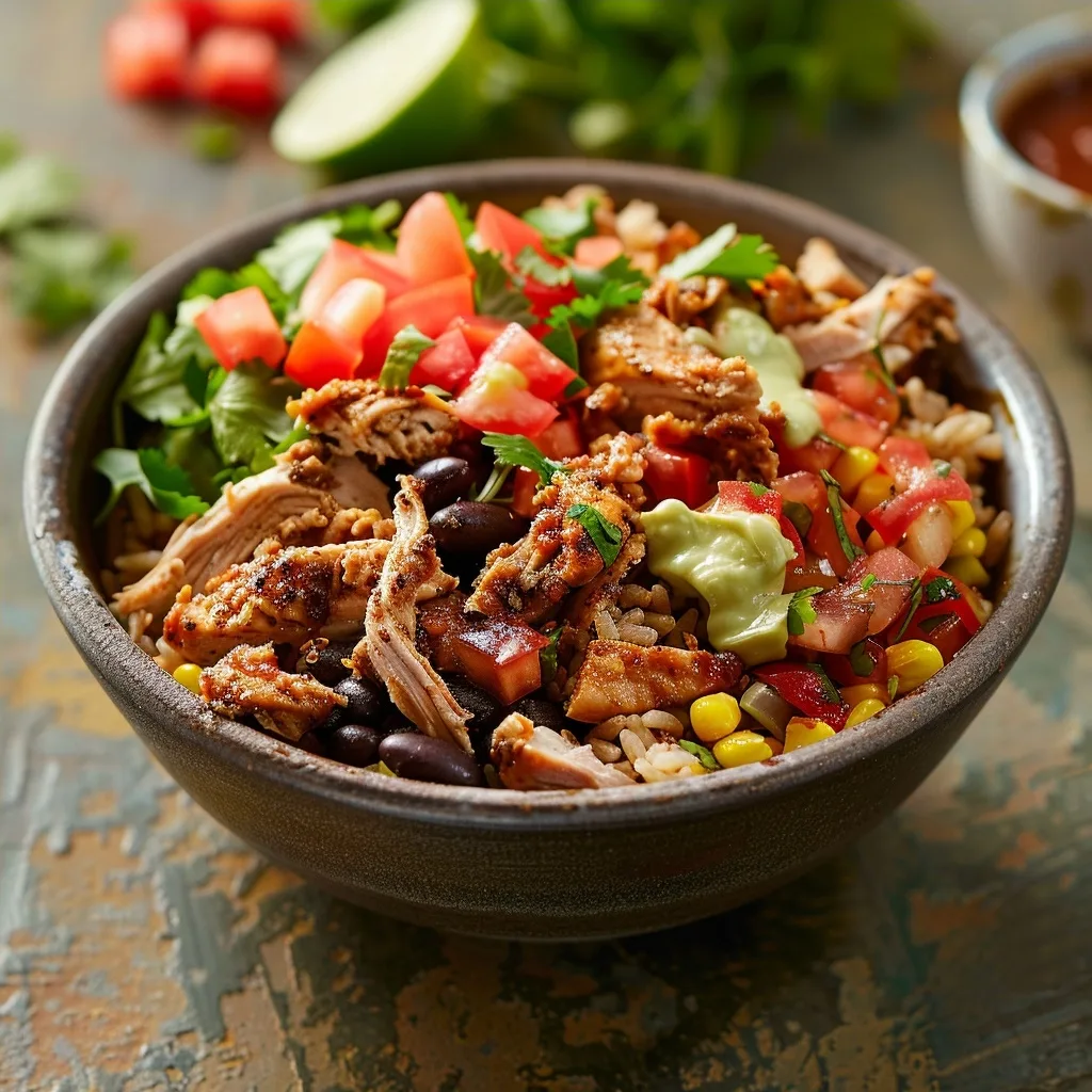 High Protein Carnitas-Style Chicken Burrito Bowl
